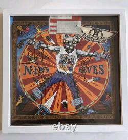 Aerosmith Nine Lives Tour Backstage Pass Full Band Autograph Album Poster