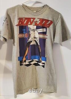 Bon Jovi 1984 Runaway Tour Shirt Medium Gray Screen Stars Signed By Band