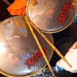 EXODUS BAND Signed TOUR USED DRUMHEADS & DRUMSTICKS