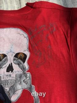 Motley Crue shout At The Devil Tour Shirt Signed By All 4 To member of band Axe