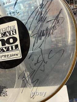 Slaughter band signed 4 original members on tour used drumhead! Photo proof