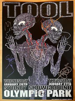 TOOL Band Signed Tour Poster 2011 Adam Jones DOODLED Art Sydney Australia RARE
