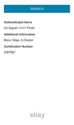 U2 -Signed Tour 11x17 Photo by 3 Band Members Bono, Edge, Clayton COA