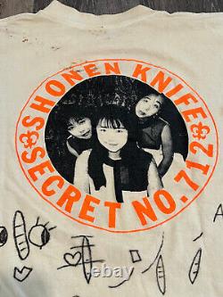VINTAGE 90's Shonen Knife Size Large Tan Band Concert Tour TShirt AUTOGRAPHED