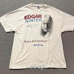 Vintage Edgar Winter Shirt Adult XL White 1994 Tour Signed Autographed Not a Kid