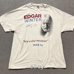 Vintage Edgar Winter Shirt Adult XL White 1994 Tour Signed Autographed Not a Kid