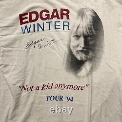 Vintage Edgar Winter Shirt Adult XL White 1994 Tour Signed Autographed Not a Kid