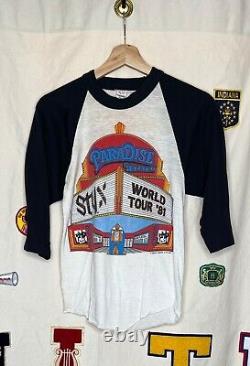 Vtg 1981 Styx World Tour Concert Band Paradise Theatre Raglan Signed T-Shirt S